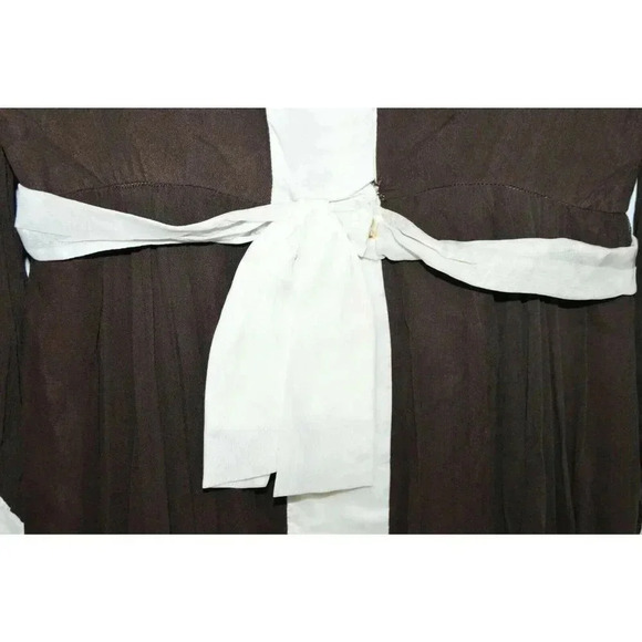 1960s Brown White Chiffon Union Made Dress Rhinest - Picture 3 of 5